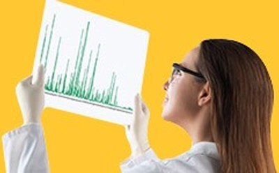 400px HPLC Chromatogram Scientist viewing HPLC chromatogram