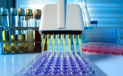 Pipeta multicanal cargando muestras biol&oacute;gicas en el kit de an&aacute;lisis del metabolismo