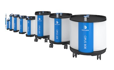 Opus® columns for scalability and flexibility 9 different sizes of Opus® prepacked chromatography columns, aligned, from the smallest size on the left to the biggest size on the right