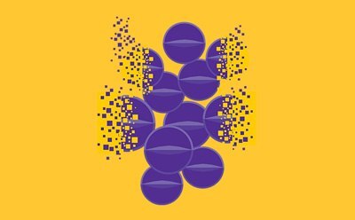 Catalysts dissolution, purple graphic on yellow background. Catalysts dissolution, purple graphic on yellow background.