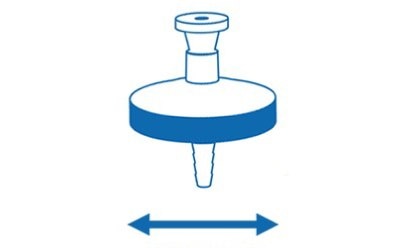 Syringe filter diameter Cartoon illustration of a Millex<sup>®</sup> syringe filter, with a double-headed arrow underneath indicating the "diameter" parameter