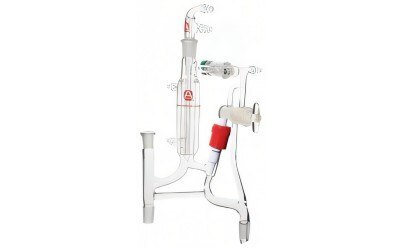 Photo of custom chemistry glassware including glass tubing, stopcocks, fittings, and the reaction vessel Photo of custom chemistry glassware including glass tubing, stopcocks, fittings, and the reaction vessel