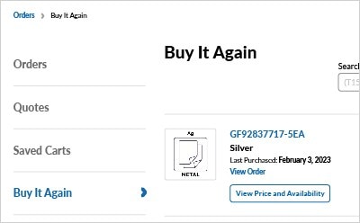 Order Center Menu Order center menu used to access the list of buy it again products on the users account.