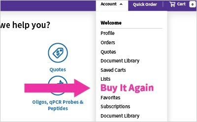 Buy It Again Account menu with the link to buy it again