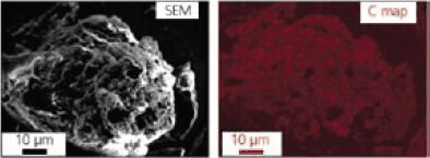 SEM and X-ray mapping of carbon (from nanofilms) on sodium aluminum hydride.