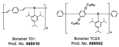 Chemical structure of TDA’s boron-containing, n-type polymers. Chemical structure of TDA’s boron-containing, n-type polymers.