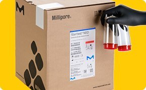 Color-coded labels aid in packaging identification and selection of the appropriate box of Steritest® NEO device.