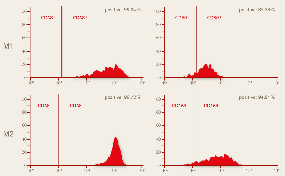 Flow cytometry analysis of day 10 Flow cytometry analysis of day 10 M1 and M2 macrophages generated in the PromoCell Macrophage Generation Medium DXF.