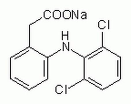 Diclofenac Sodium A cell-permeable, non-selective cyclooxygenase inhibitor (IC50 = 60 nM and 200 nM for ovine COX-1 and COX-2 respectively) and potent non-steroidal anti-inflammatory drug with analgesic activity.