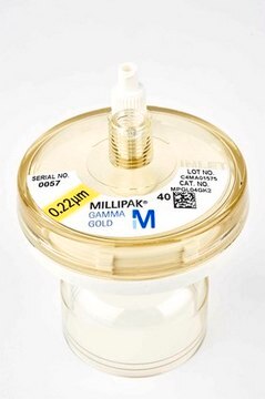 Millipak&#174; Gold Filter Sterile 0.22 &#956;m membrane filter to remove particulates and bacteria at the point of dispense. For Milli-Q&#174; Advantage A10/Academic/Biocel/Element/Synthesis/Plus/Gradient, Alpha-Q and Milli-DI&#174; systems.