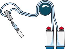 Steritest&#174; NEO Device For liquids in cartridges and small soft plastic containers., Blue base canister with single short (20 mm) needle.