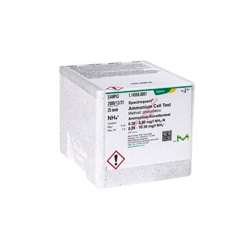 Ammonium Cell Test photometric, 0.20-8.00&#160;mg/L (NH4-N), 0.26-10.30&#160;mg/L (NH4+), Spectroquant&#174;