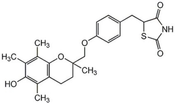 Troglitazone A α-tocopherol (vitamin E) moiety containing thiazolidinedione class of insulin-sensitizer that acts as an activator of peroxisome proliferator-activated receptors γ (PPARγ).