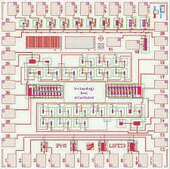 Back-gated LOFET Circuit Substrate transistors, inverters and ring oscillators, Ti/TiN source/drain, Au contact, 200 nm gate-insulator, chips (diced)