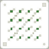 Back-gated OFET Interdigitated Substrate Au source/drain, 230 nm SiO2 gate-insulator, varied W/L from 500 to 4000, 16 transistors per chip, chips (diced)